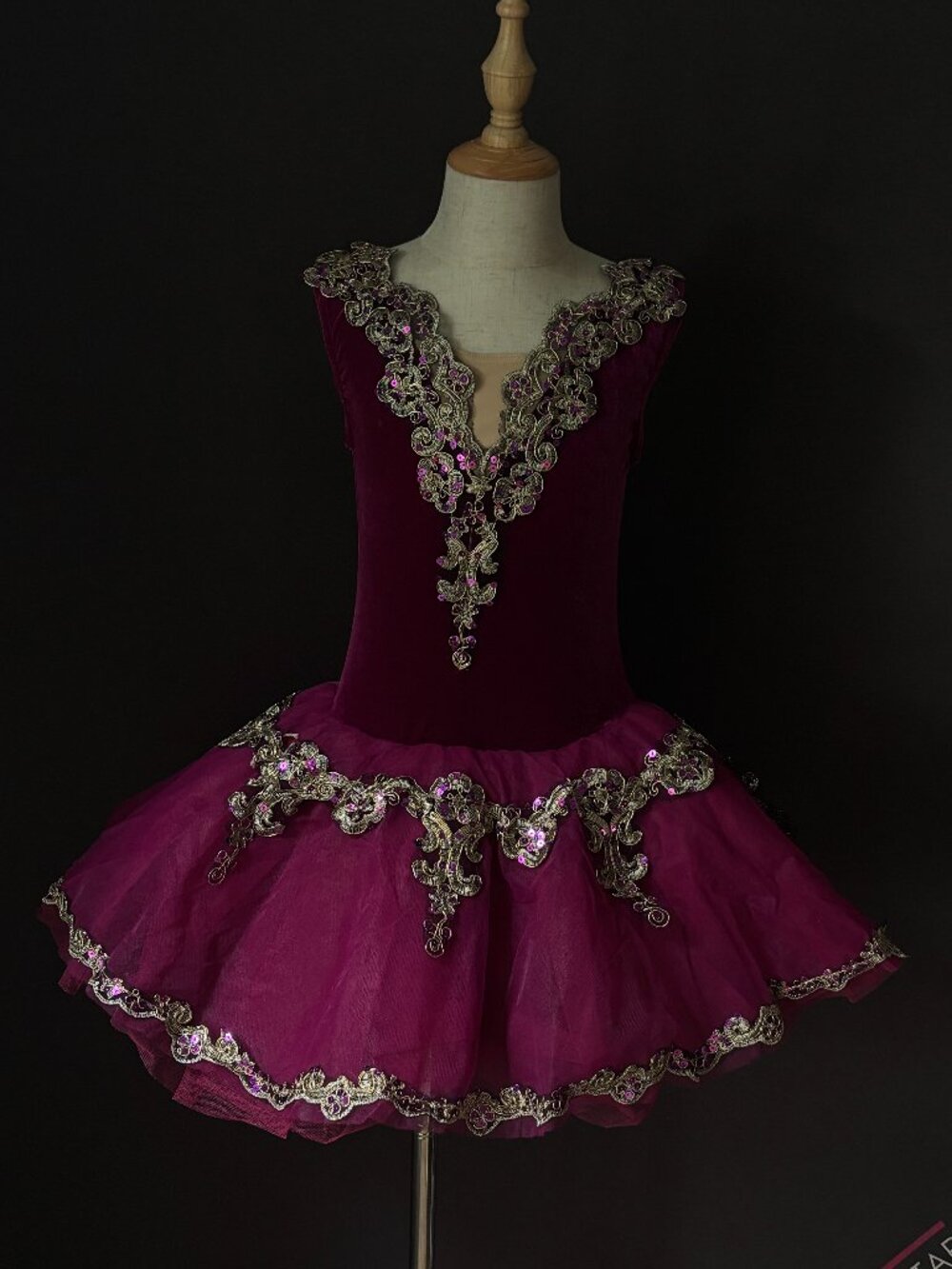 Weissman Magenta Velvet Ballet Tutu Dress Gold Applique Recital Costume LC